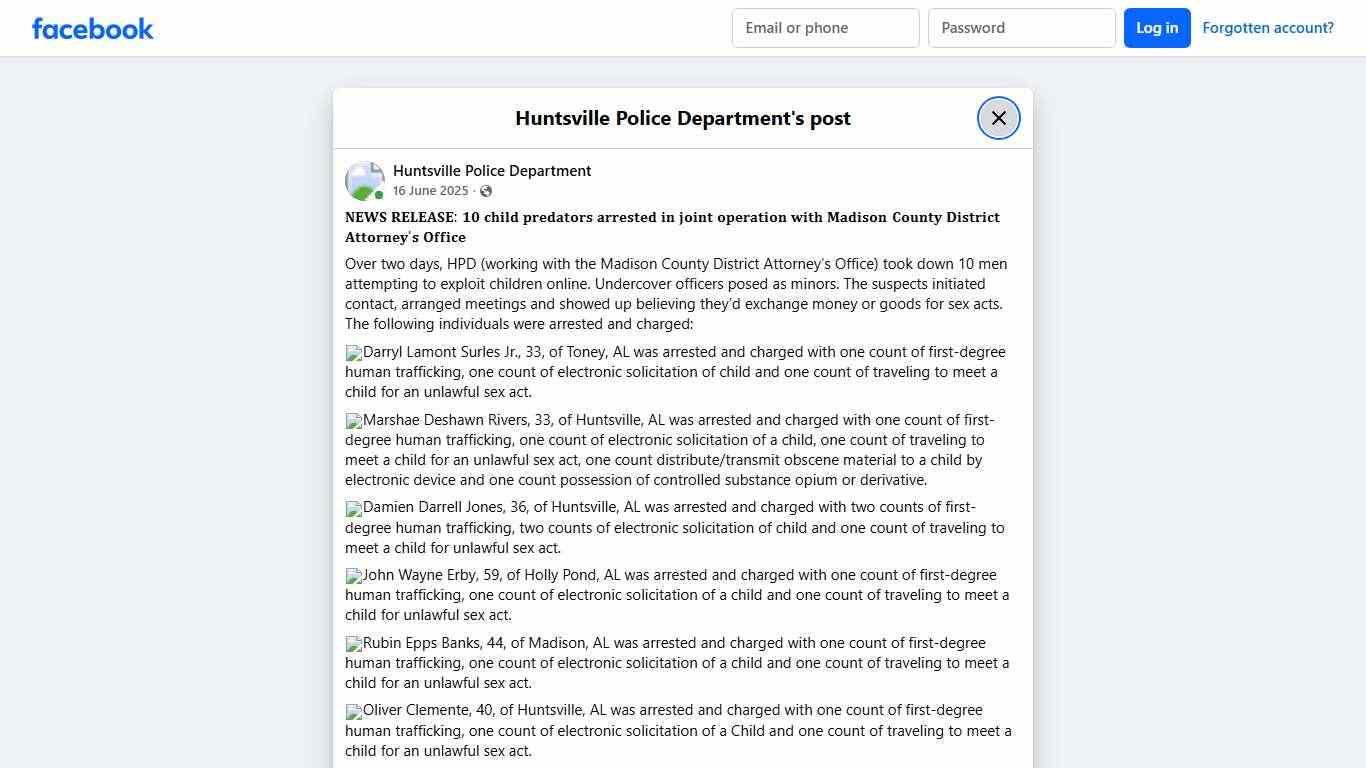 𝐍𝐄𝐖𝐒 𝐑𝐄𝐋𝐄𝐀𝐒𝐄: 𝟏𝟎 𝐜𝐡𝐢𝐥𝐝... - Huntsville Police Department Facebook