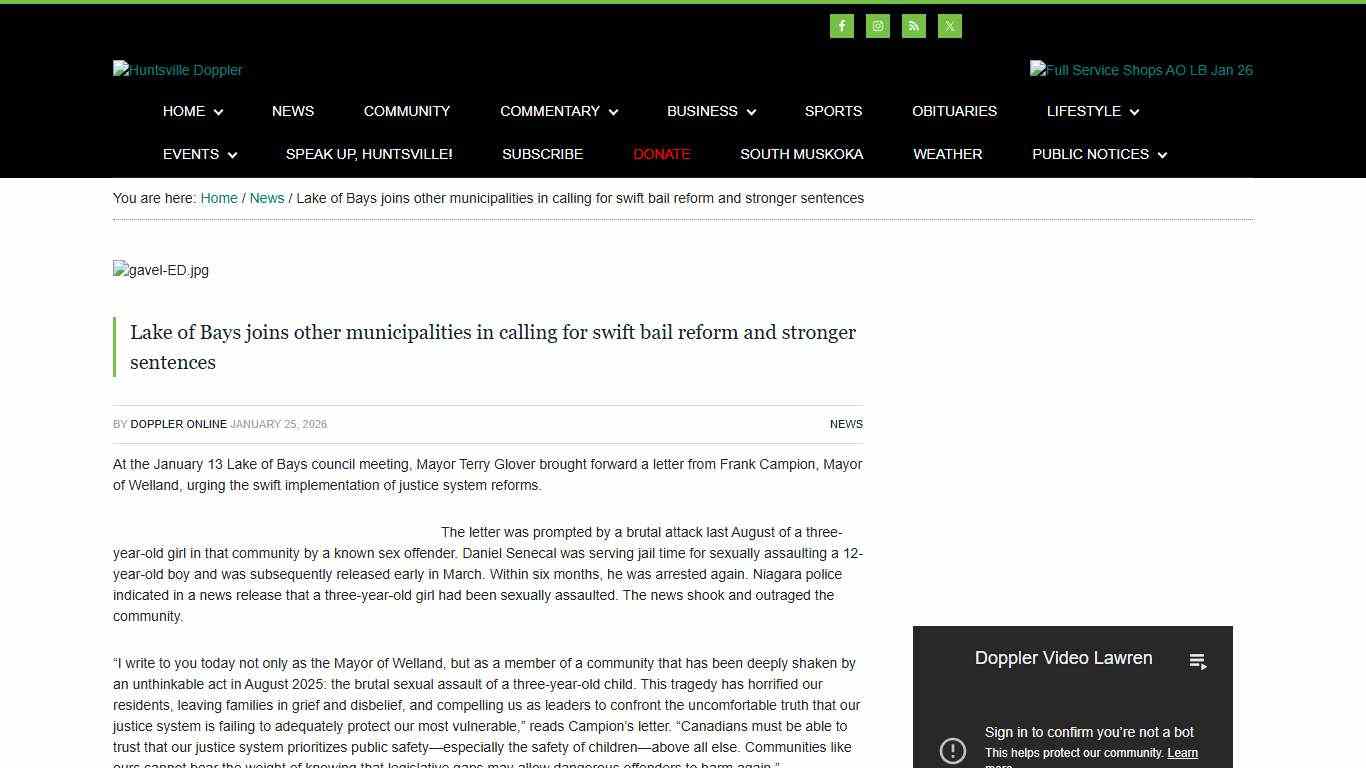 Lake of Bays joins other municipalities in calling for swift bail reform and stronger sentences - Huntsville Doppler