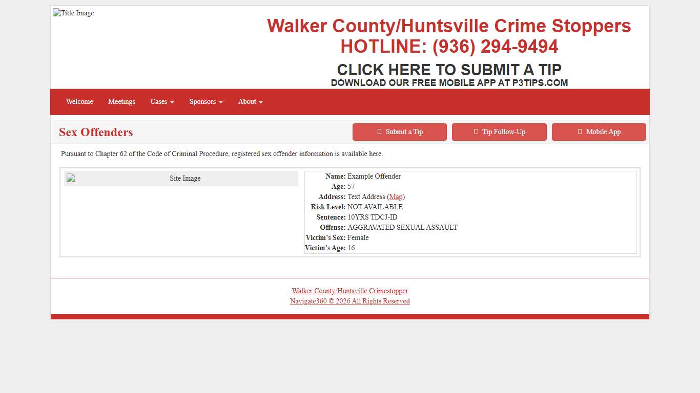 Sex Offenders - Walker County/Huntsville Crimestopper