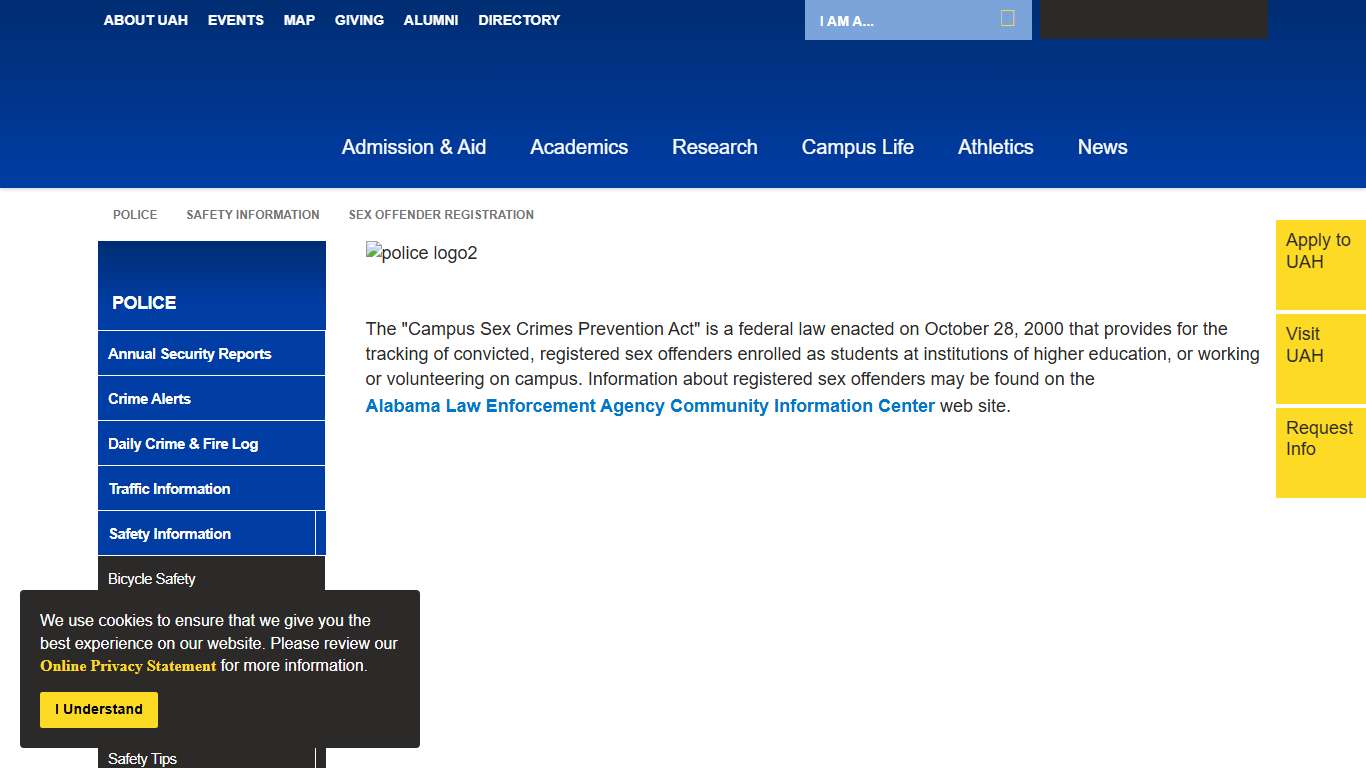 UAH Police Safety Information Sex Offender Registration The University of Alabama in Huntsville
