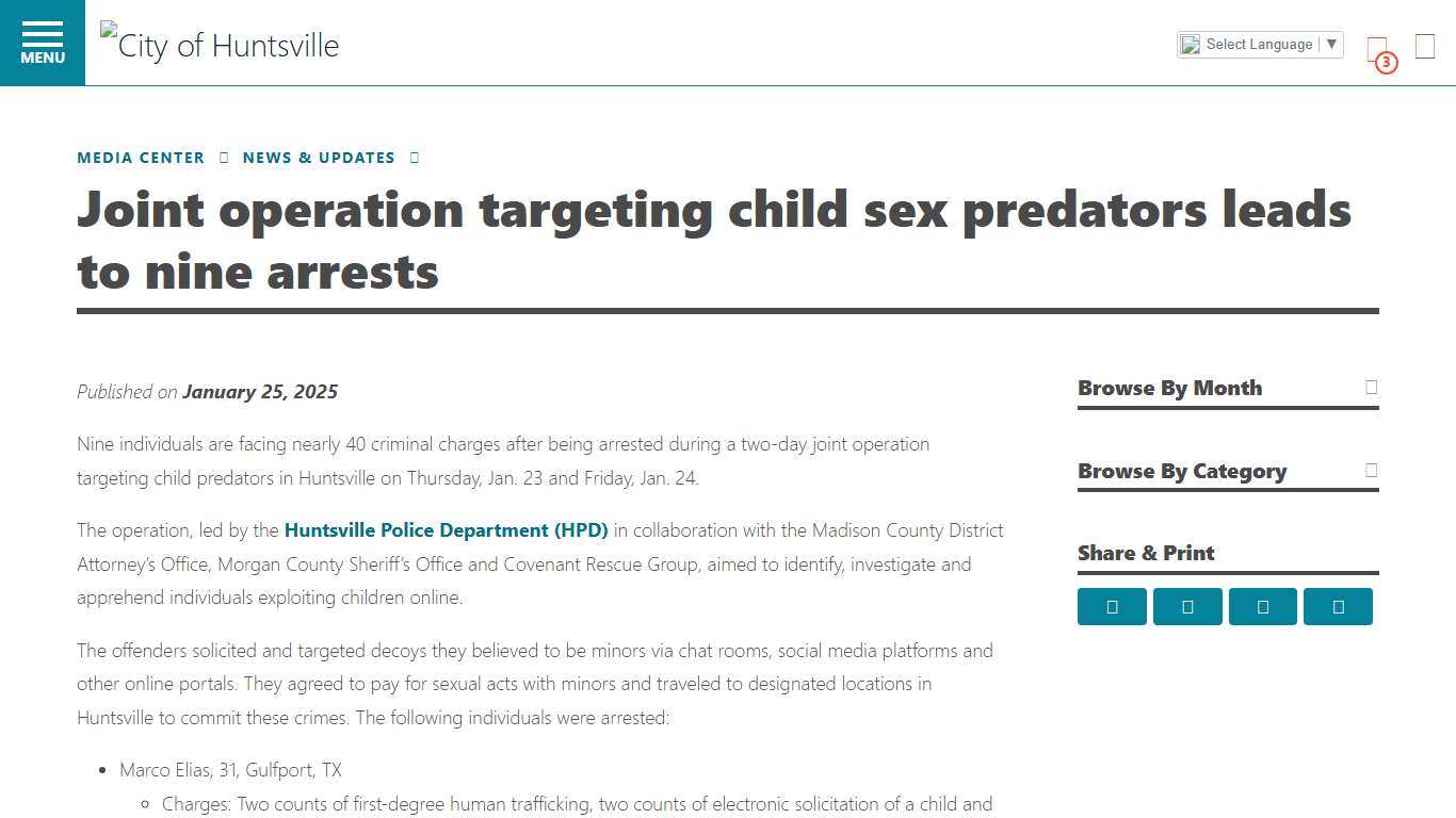 Joint operation targeting child sex predators leads to nine arrests - City of Huntsville